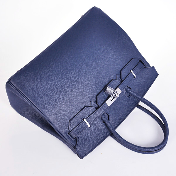 Hermes Birkin 35CM Smooth Leather Handbag 6089 Dark Blue Silver