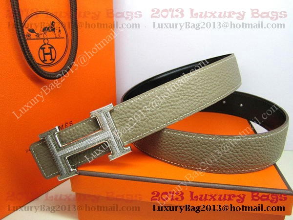 Hermes Calf Leather Diamond Belt HB118 Khaki Silver Hermes Calf Leather Diamond Belt HB118 Khaki Silver