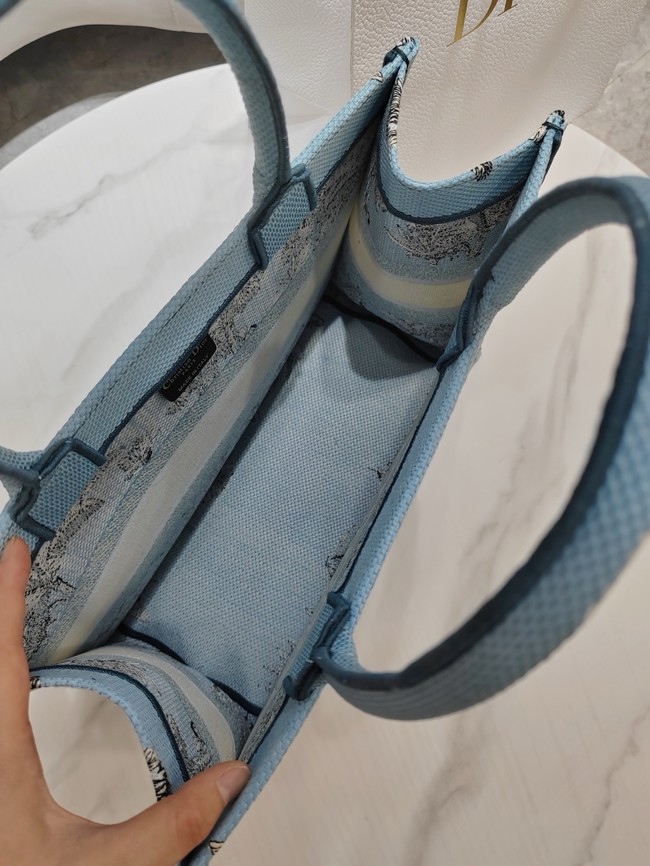 Dioriviera Medium Dior Book Tote Celestial Blue and White Toile de Jouy Palms Embroidery M1296ZEZG