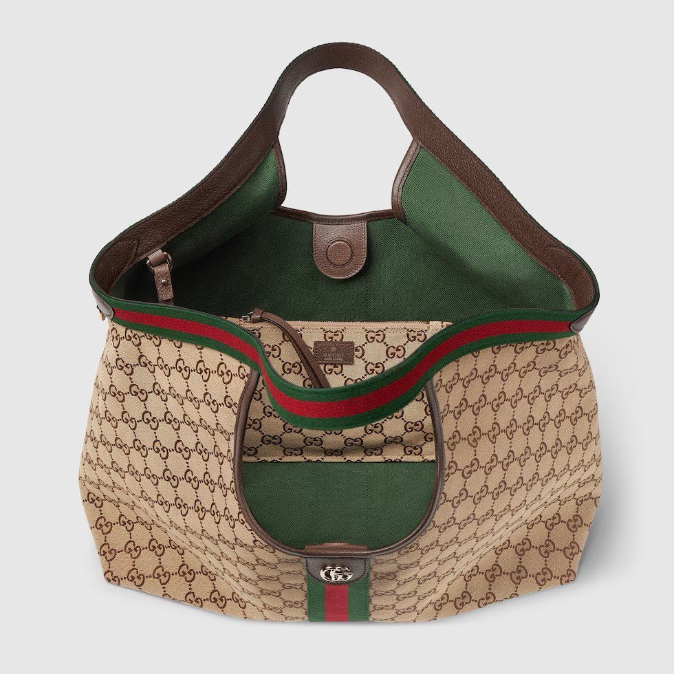 Gucci Giglio Large Tote Bag Variation Beige and Brown GG Canvas 853971 Gucci Giglio Large Tote Bag Variation Beige and Brown GG Canvas 853971