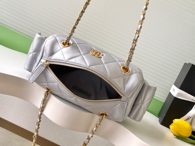 CHANEL Small Bowling Bag Lambskin AS5792 Silver
