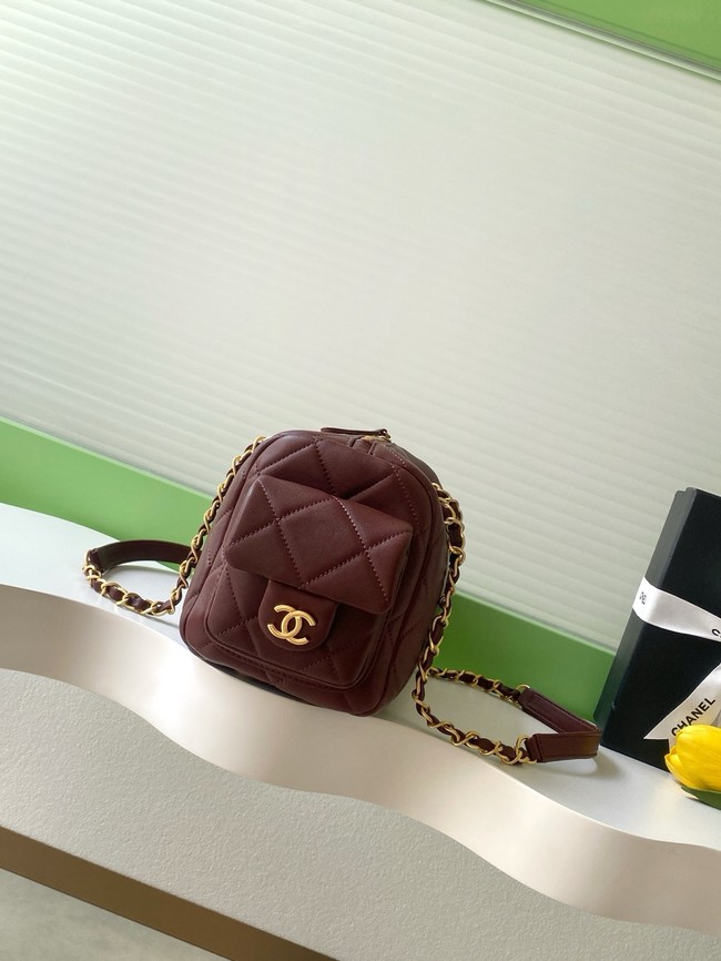 CHANEL Small Bowling Bag Lambskin AS5792 burgundy