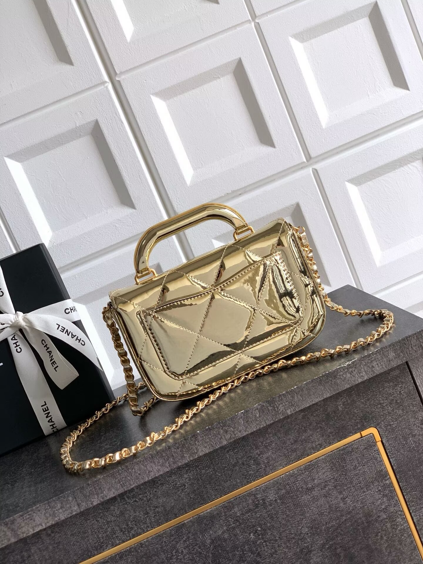 Chanel 25K Original Patent Leather Top Handle Bag A6320 Gold Chanel 25K Original Patent Leather Top Handle Bag A6320 Gold