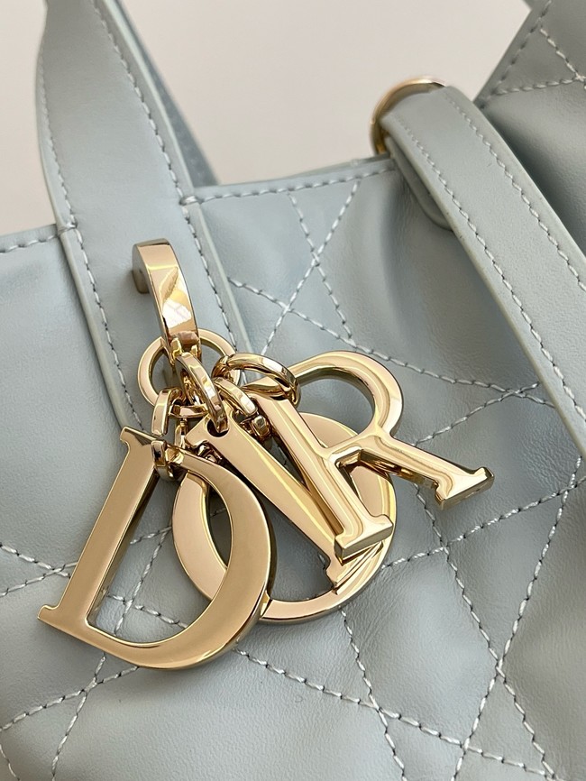 Small Dior Toujours Vertical Tote Bag Macrocannage Crinkled Calfskin M2835 light blue