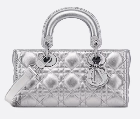 Dior Small Lady D-Joy Bag Silver-Tone Metallic Cannage Calfskin M0613