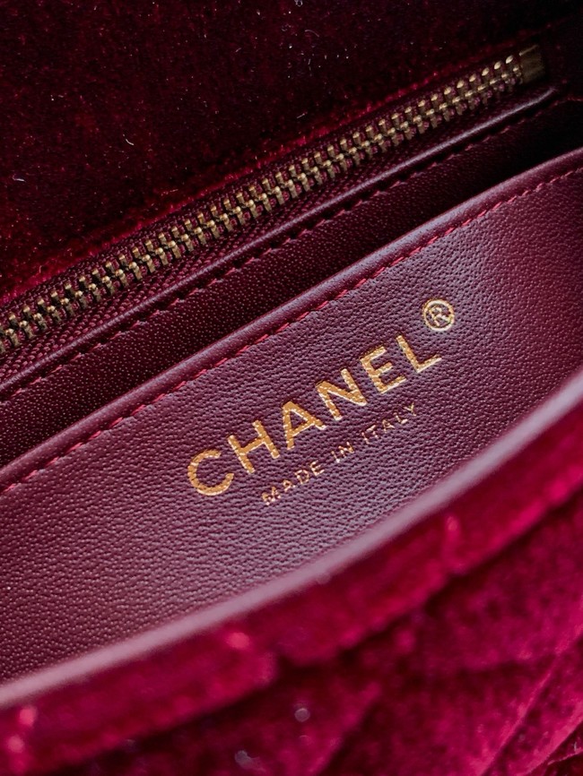 Chanel Mini Classic Handbag velvet AS1786 burgundy