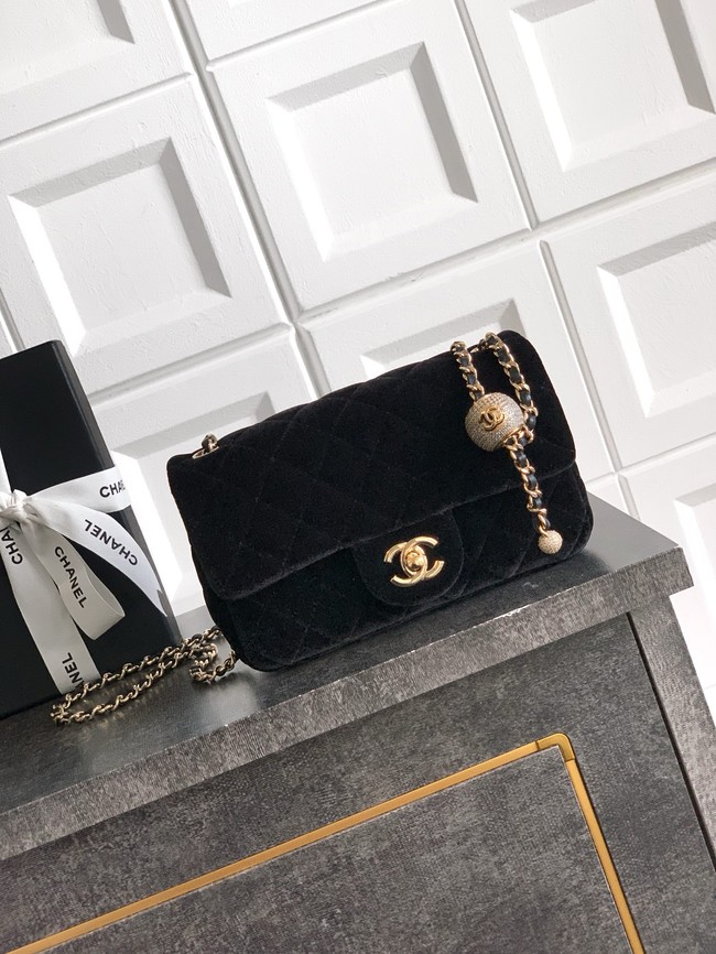 Chanel small Classic Handbag velvet AS1787 black