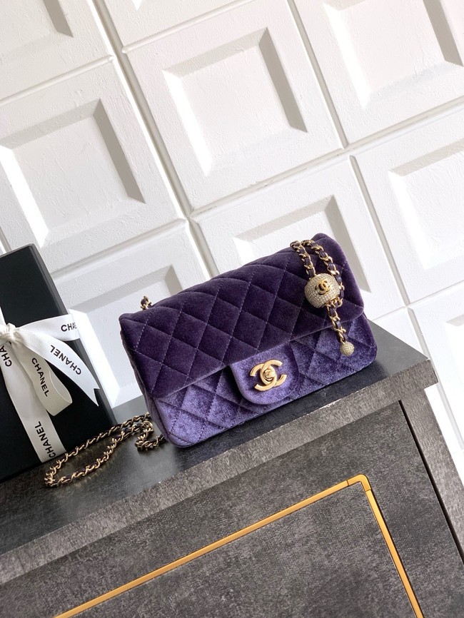 Chanel small Classic Handbag velvet AS1787 Purple