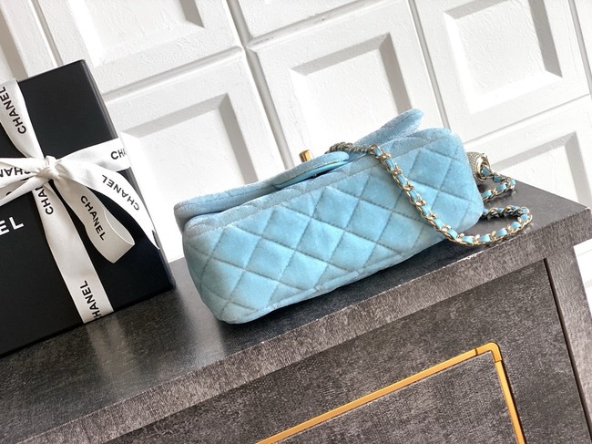 Chanel small Classic Handbag velvet AS1787 light blue