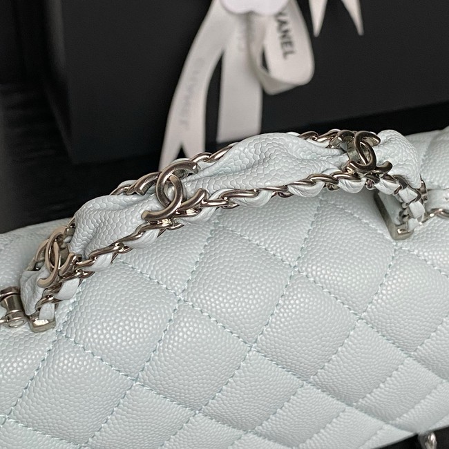 CHANEL Mini Flap Bag with Top Handle AS5702 light blue&Silver Metal