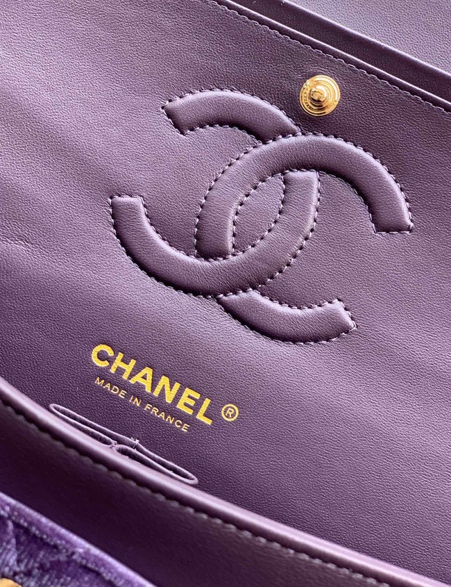 CHANEL Classic 11.12 Handbag velvet A01112 Purple