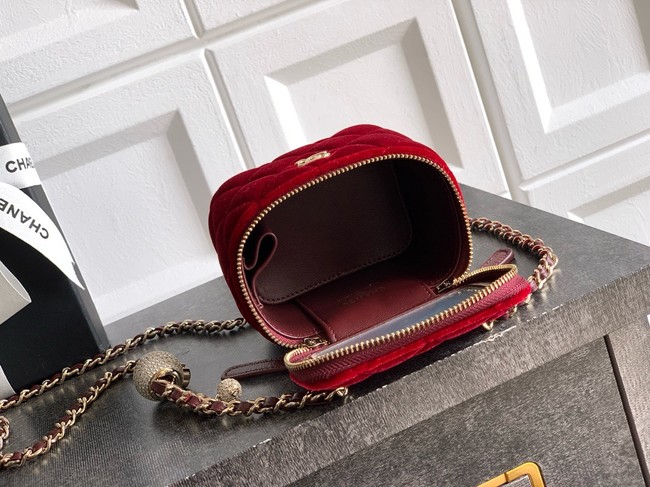 CHANEL velvet Small Vanity with Chain AP3941 red