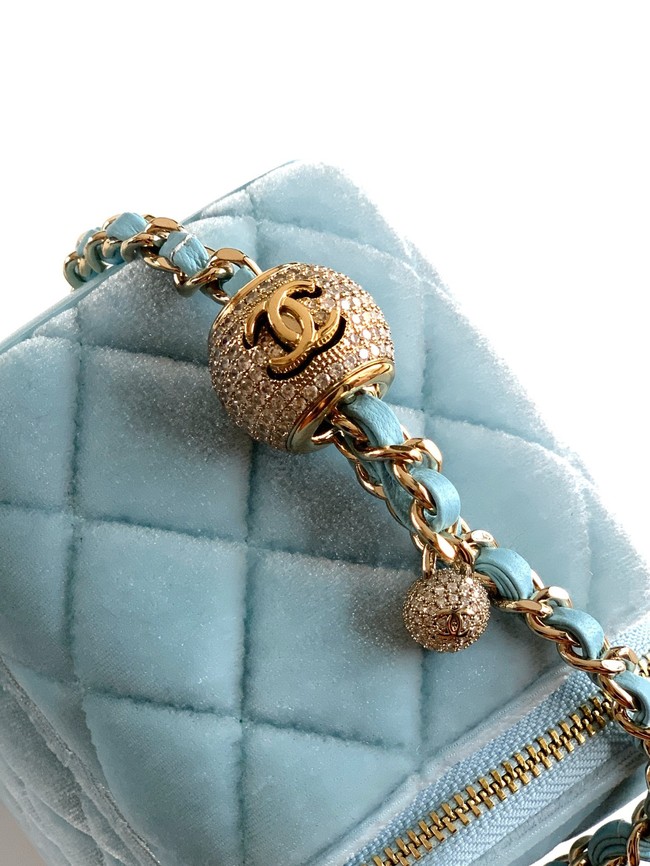 CHANEL velvet Vanity with Chain AP3940 light blue