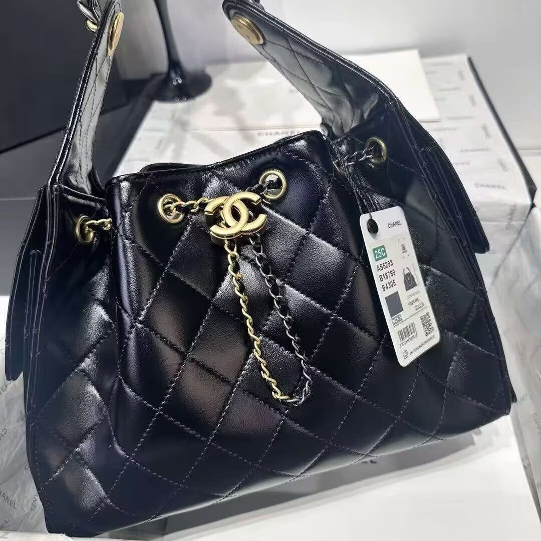 CHANEL 25 SMALL ORIGINAL LEATHER HANDBAG AS5293 Black Gold&Silver-Tone