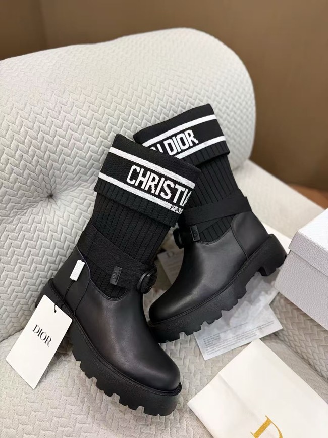 Dior D-Major Ankle Boot Black Calfskin with Black and White Technical Knit KCT268LK