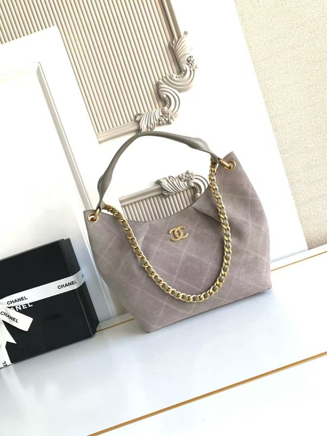 CHANEL Hobo Bag Suede Calfskin AS5970 gray