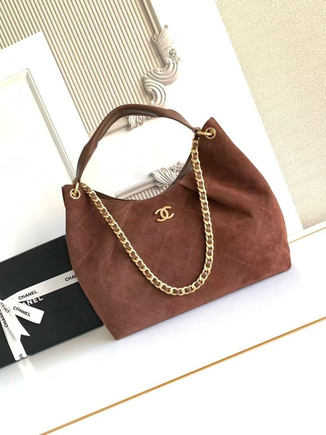 CHANEL Hobo Bag Suede Calfskin AS5978 brown