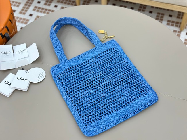 Chloe SUMMER straw and leather tote bag 0824P blue