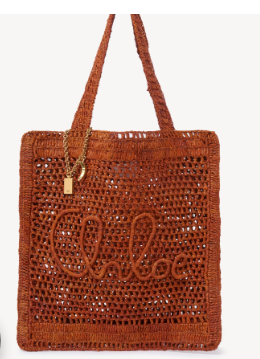 Chloe SUMMER straw and leather tote bag 0824P brown