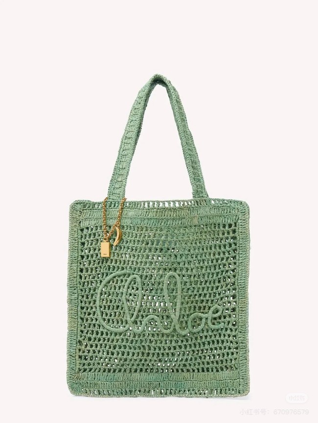Chloe SUMMER straw and leather tote bag 0824P green