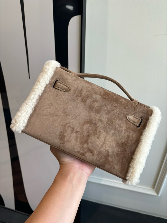 Hermes Kelly 22cm Tote Bag Suede Leather KL22 gray