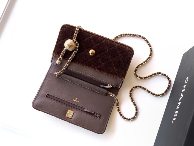 Chanel velvet Wallet On Chain AP1450 dark brown