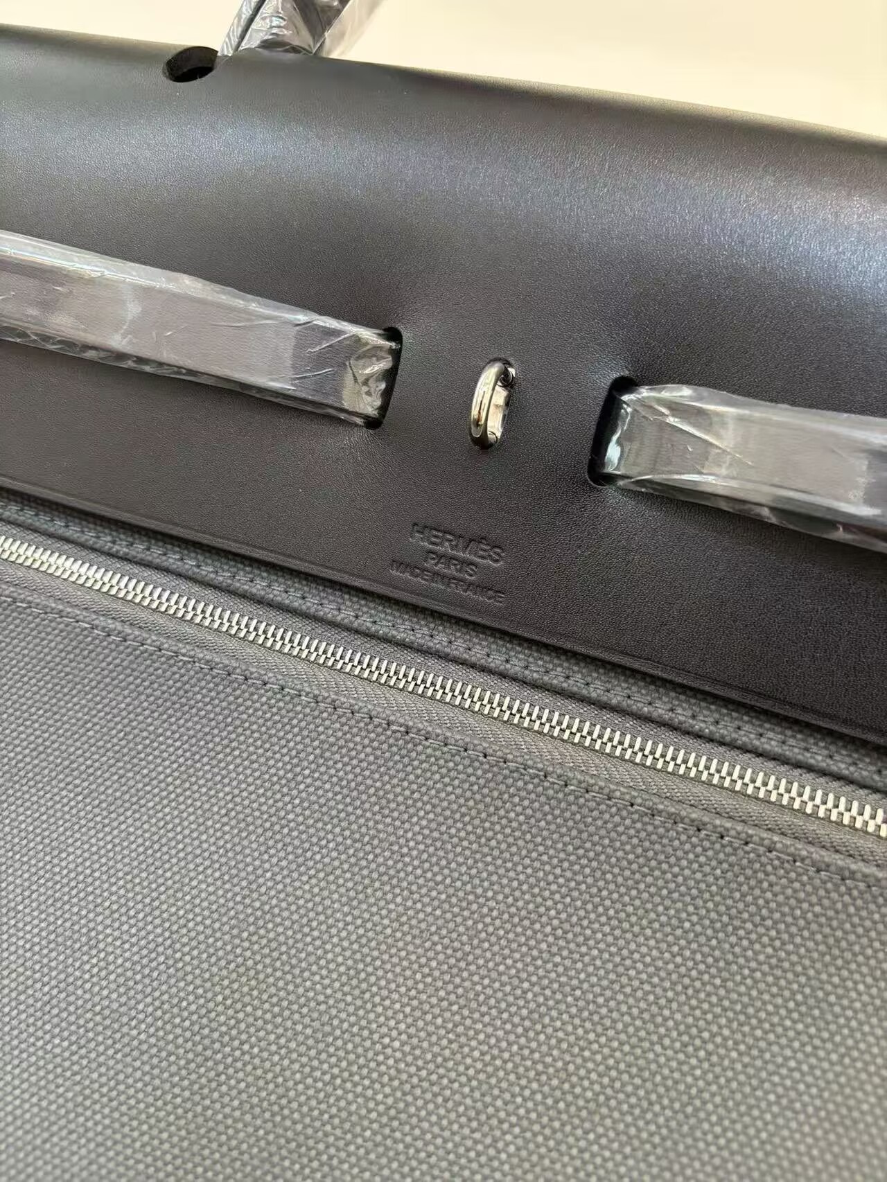 Hermes Herbag 31CM Original Canvas Leather & Calfskin 45987 Gray&Black