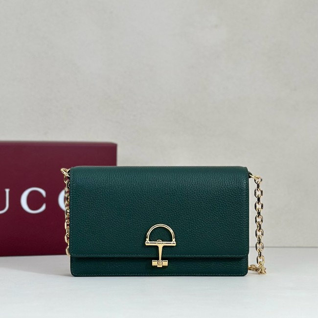 Gucci Half Horsebit wallet on chain 855654 drak green