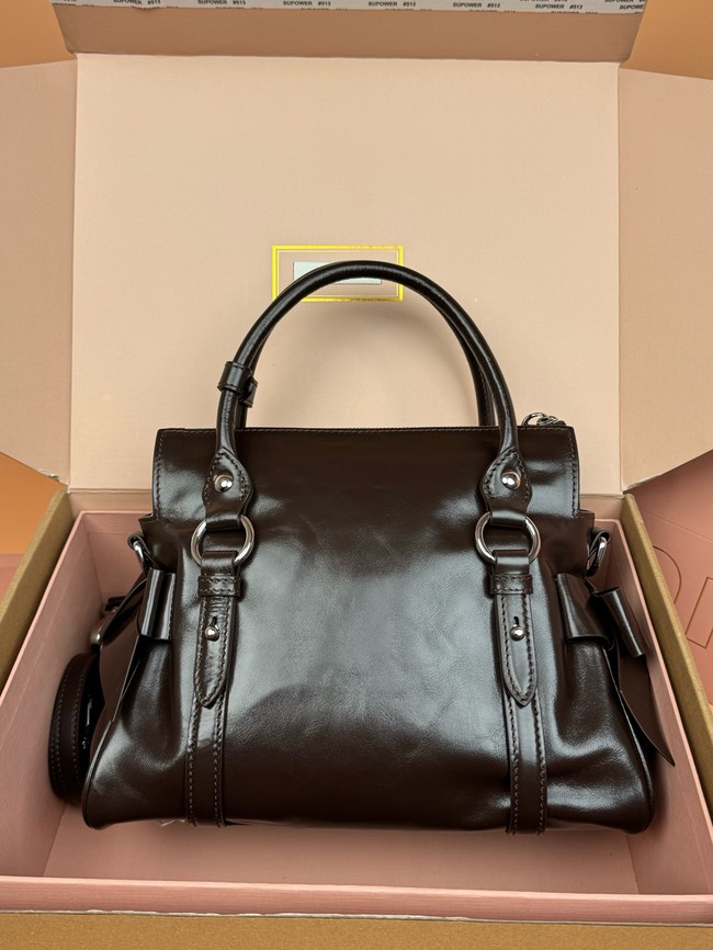 MIU MIU Original Leather Top Handle Bag 3598 dark brown