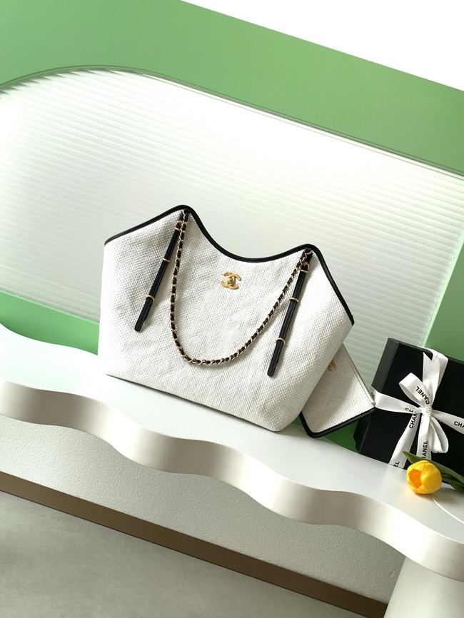 CHANEL Maxi Shopping Bag Braided Raffia AS5463 white