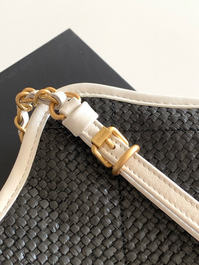 CHANEL Small Tote Braided Raffia AS6015 Black & White