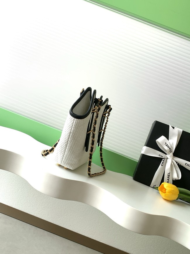 CHANEL Small Tote Braided Raffia AS6015 white