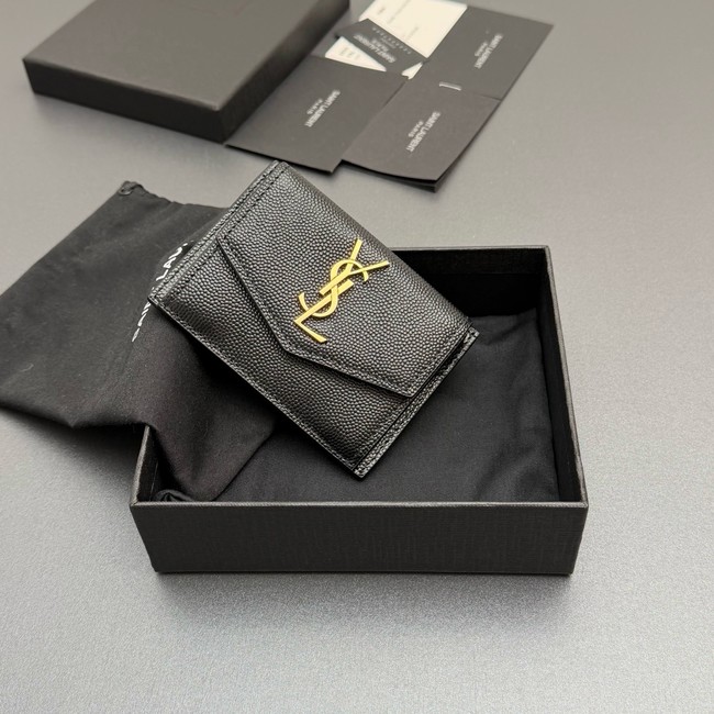 SAINT LAURENT UPTOWN FLAP CARD CASE IN GRAIN DE POUDRE LEATHER 612808-2