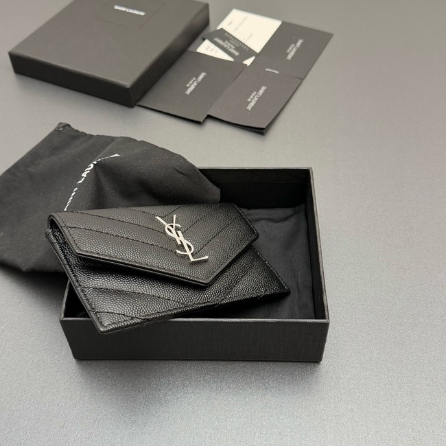 SAINT LAURENT UPTOWN FLAP CARD CASE IN GRAIN DE POUDRE LEATHER 612808-5