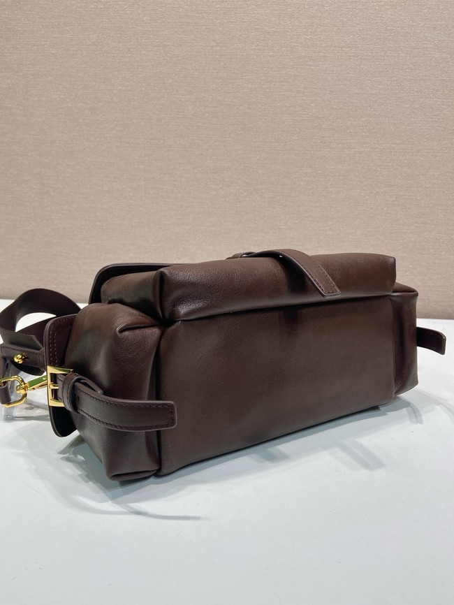 Prada Route medium leather tote bag 1BD394 dsrk brown