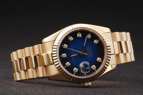Rolex Datejust Mechanism Golden Bezel&Blue Surface Watch-RD2438 Rolex Datejust Mechanism Golden Bezel&Blue Surface Watch-RD2438