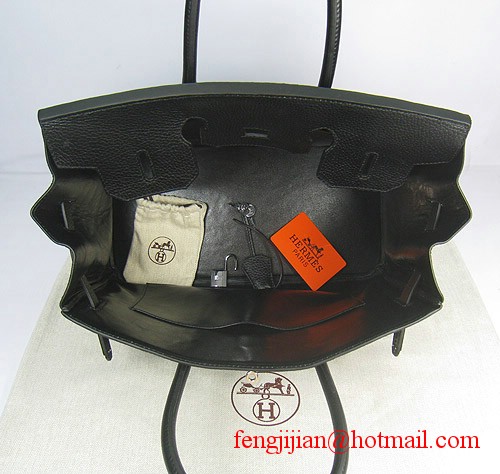 Hermes Birkin 35cm Embossed Veins Leather Bag Black 6089 Silver Hardware